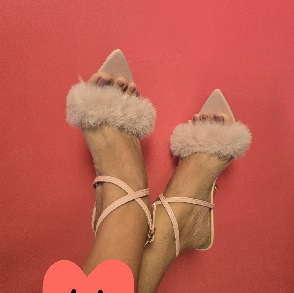 Fashion Nova Pink Fur Strap Heels - Picture 4 of 9